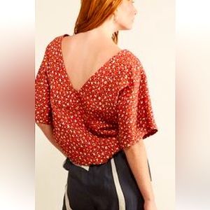Anthropologie The Odells Designer Reversible Boxy Linen Blend Crop Top Sz M NWT
